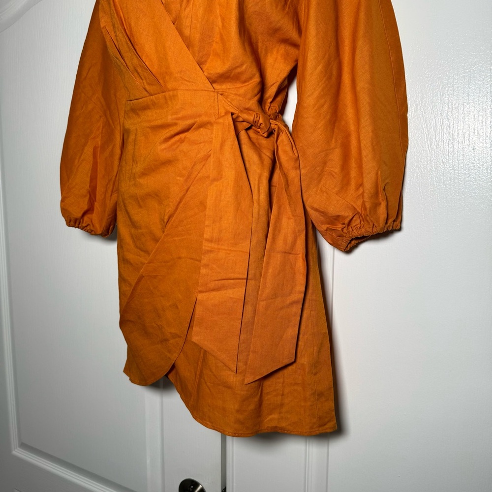 Express Linen Blend V-Neck Long Sleeve Tie Wrap Mini Sheath Dress NWT Size M - Picture 8 of 10